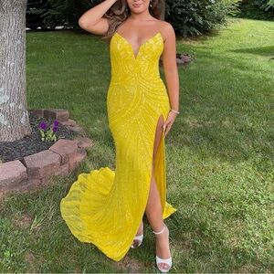 Vibrant Yellow Prom Dress with Slit